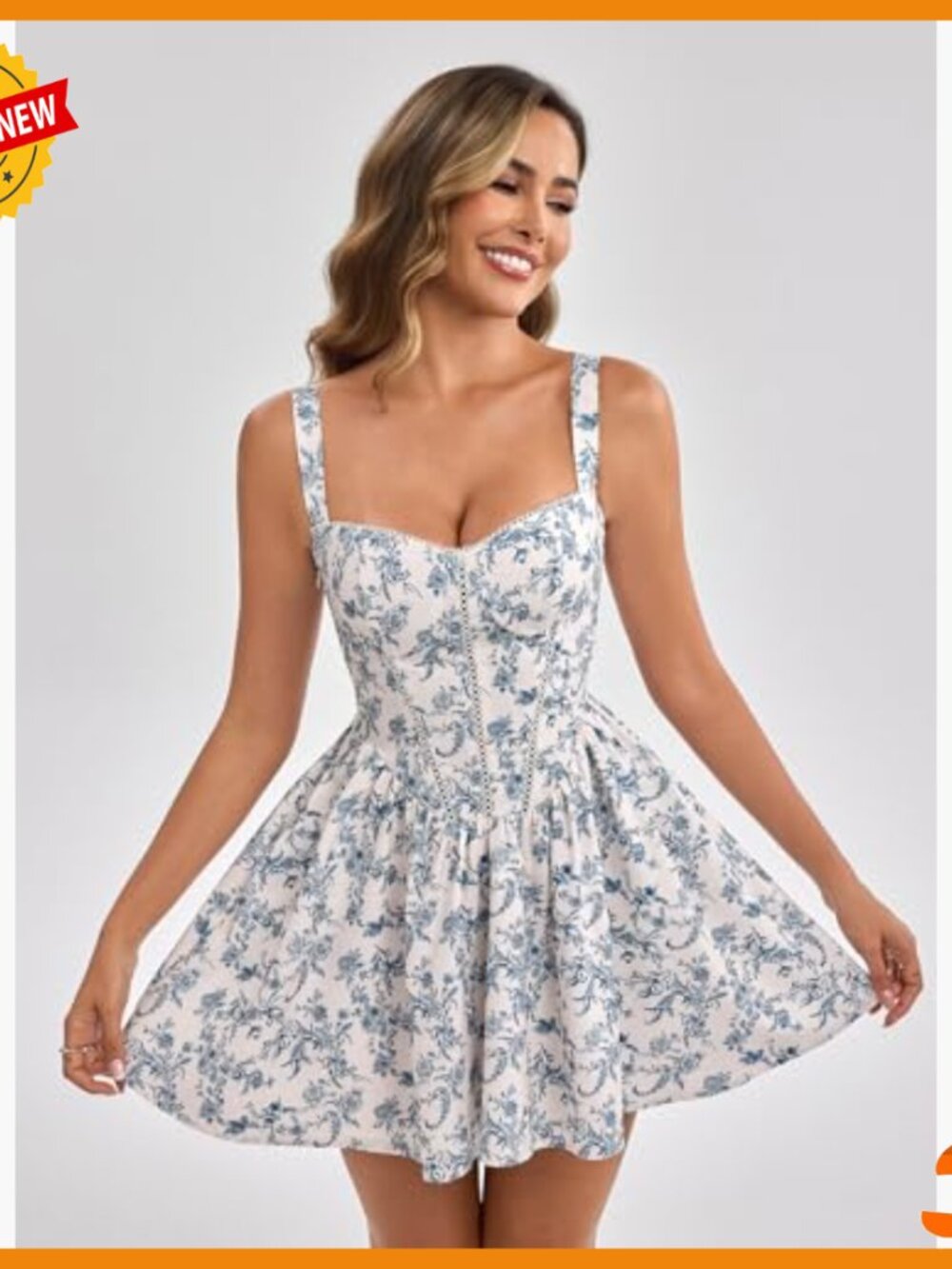 Floral Corset Mini Dress with Pockets, Smocked Back, Adjustable Straps - Picture 3 of 7